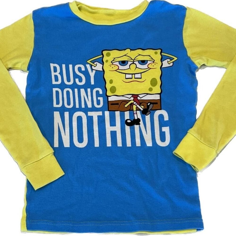 Kids Youth Spongebob Blue And Yellow T-Shirt Size 10 Long Sleeve Unisex